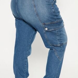 Fashion Nova Blue Denim Cargo Jeans